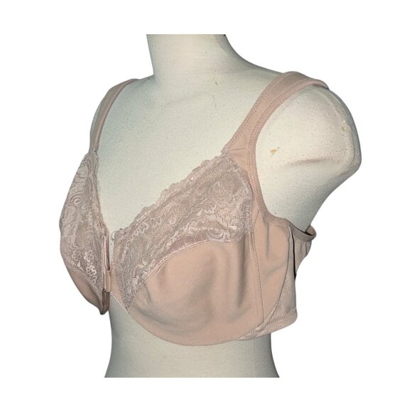 Glamorise Womens Front-Closure Wonderwire Lace Support Bra Size 46C in Soft Beig - Picture 3 of 6